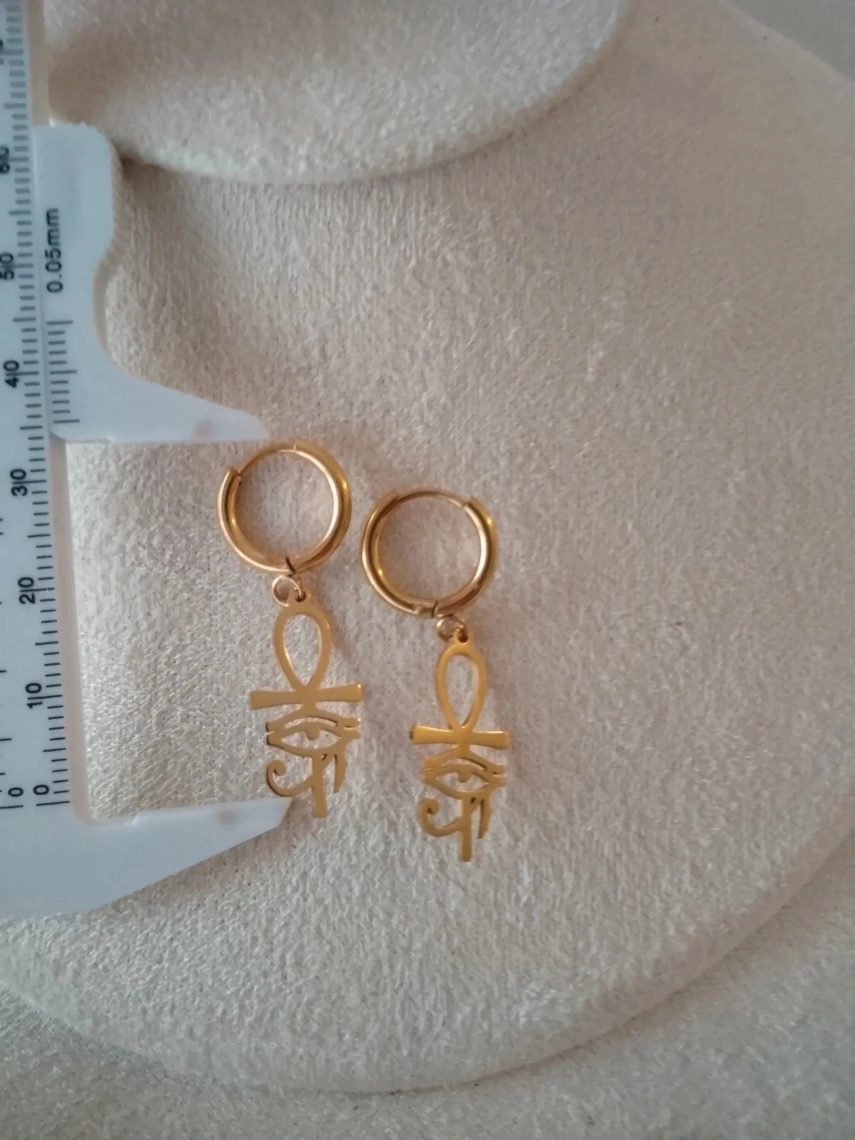 Boucles d'oreilles créoles croix égyptiennes en acier inoxydable – photo 2